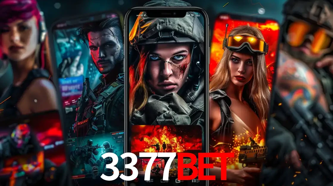 Montagem de telas de celular mostrando diversos personagens, masculinos e femininos, de um jogo de tiro, ilustrando a diversidade de equipes de e-sports para apostar no 3377bet.