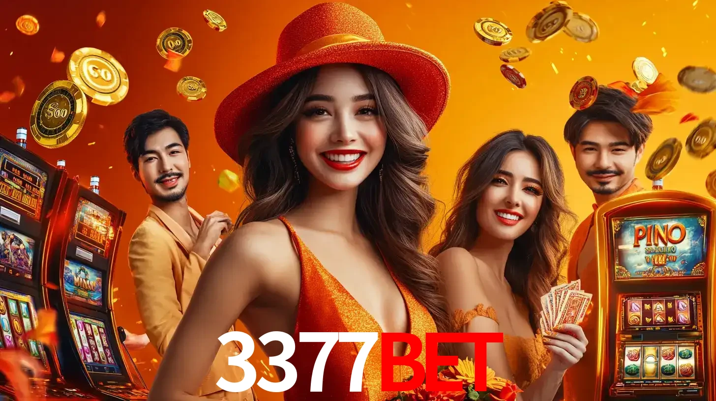 Grupo de amigos asiáticos sorrindo e se divertindo com máquinas de caça-níqueis em um ambiente festivo, celebrando suas vitórias nos jogos de cassino do 3377bet.